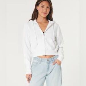 Hollister Co. Oversized Cropped White Full Zip Hoodie Sz Small